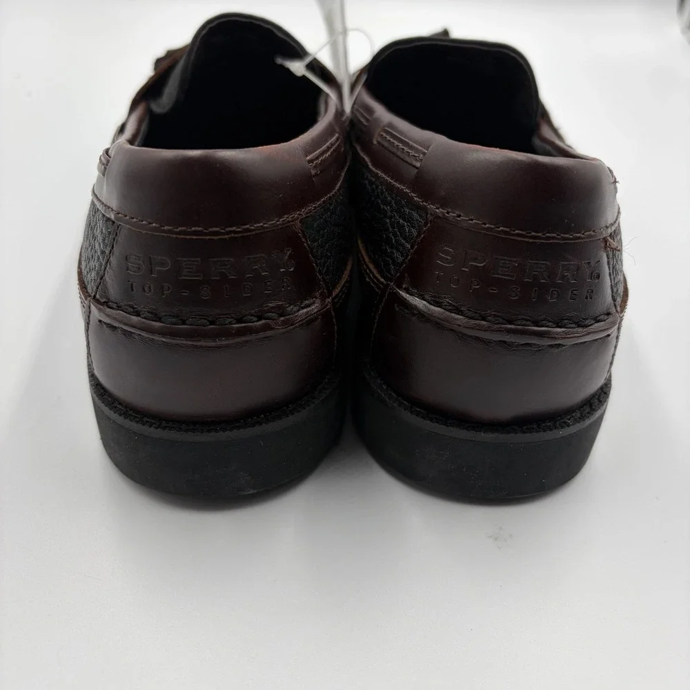 Sperry Seaport DBL KT Black Men's NEW Leather Slip-On Boat Shoes Brown US 9